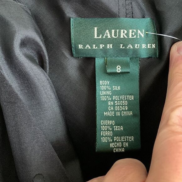 NWT Lauren Ralph Lauren Black 100% Silk Slip Gown Dress polka dot overlay Size 8 - Picture 9 of 10